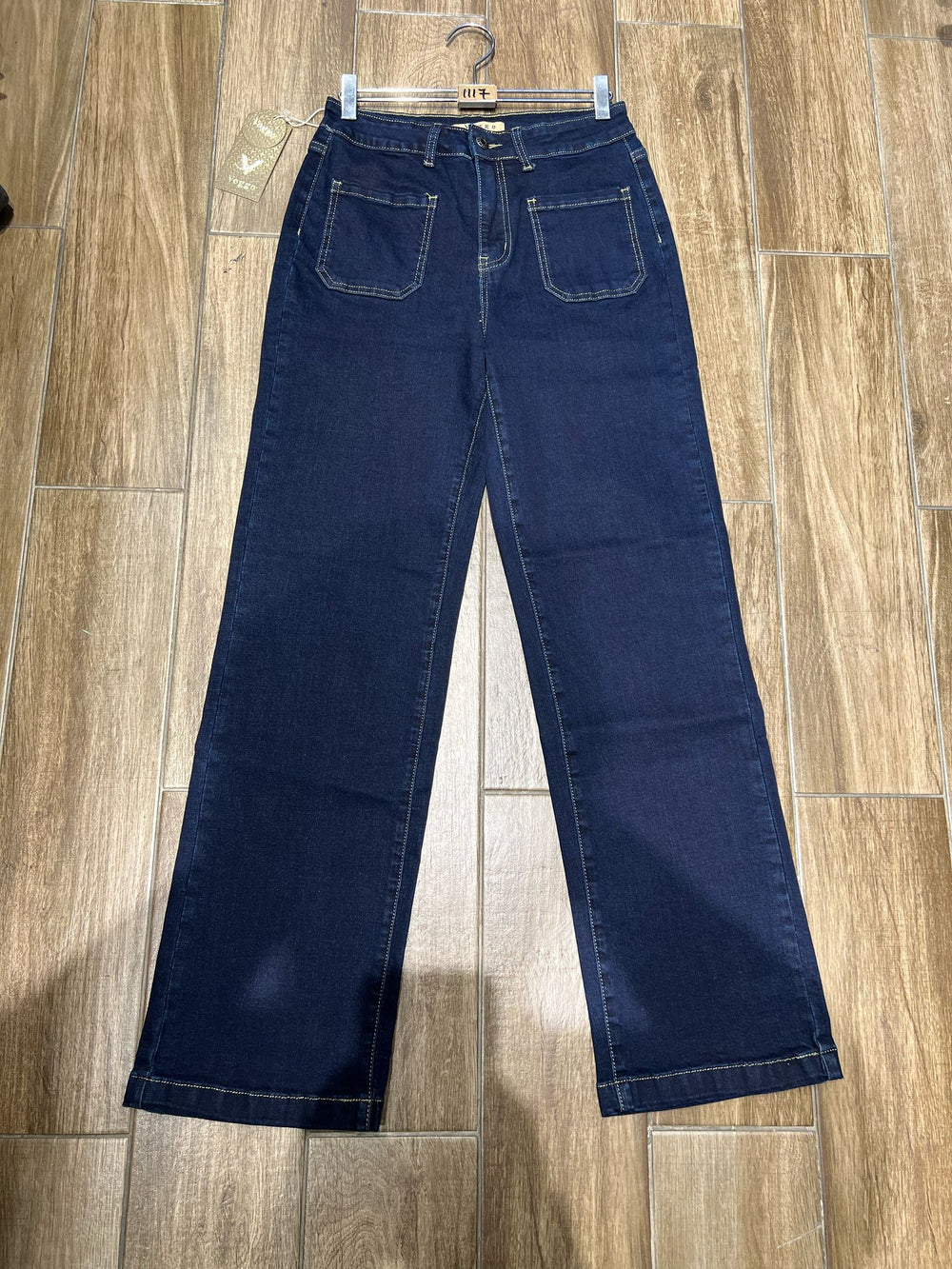 Two Front Pocket Wide Leg Dark Wash Indigo Jeans (5p.pack) - jqwholesale.com