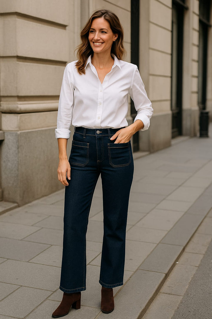 Two Front Pocket Wide Leg Dark Wash Indigo Jeans (5p.pack) - jqwholesale.com