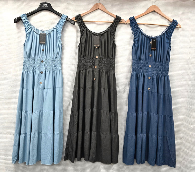 Sleeveless Midaxi Denim Look Dress (2P.PACK) - jqwholesale.com