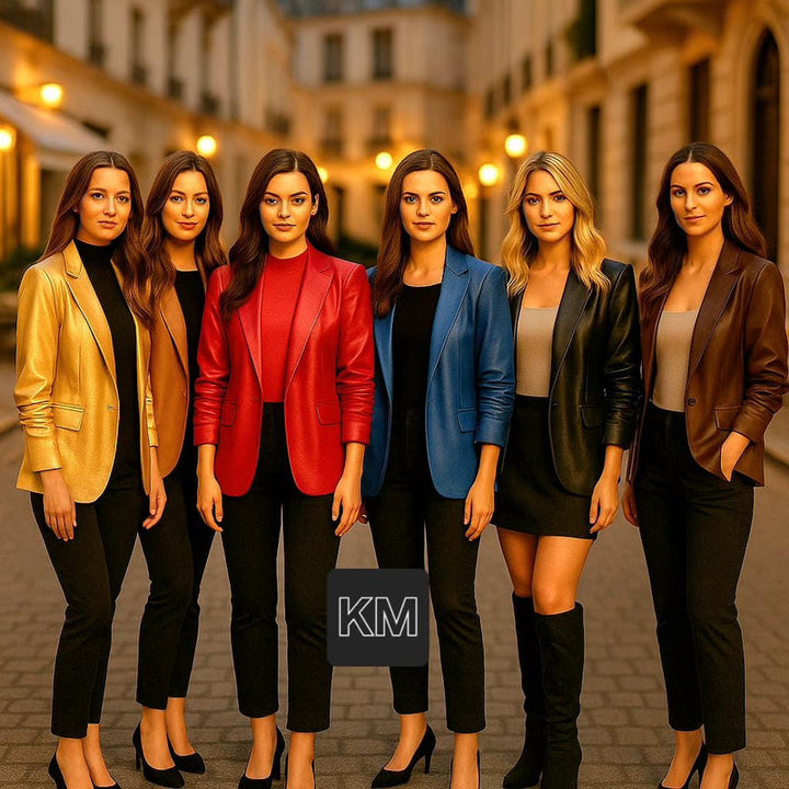 (5P. PACK) Vegan Leather Look Matte Ruched Sleeve Blazer - jqwholesale.com