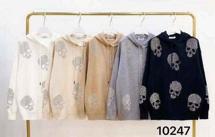 Diamante Skull Hoody Jumper - jqwholesale.com