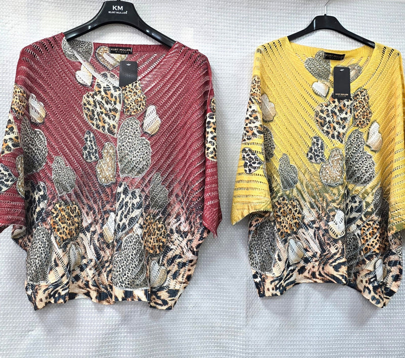 Leopard Heart V Crochet Mesh Knit (2P.PACK) - jqwholesale.com