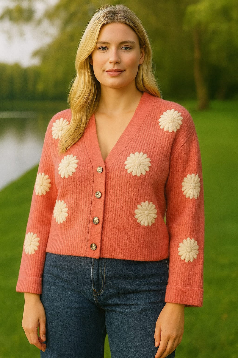 Strawberry 3d daisy knit Cardigan (4p.pack) - jqwholesale.com