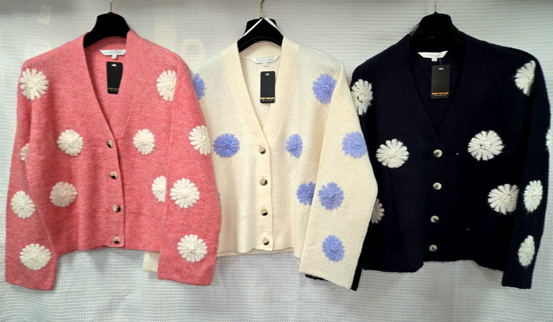 Strawberry 3d daisy knit Cardigan (4p.pack) - jqwholesale.com