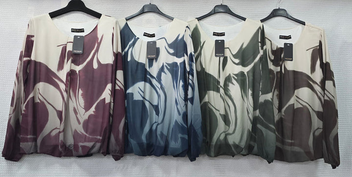 Marble Print Bubble hem blouse - jqwholesale.com