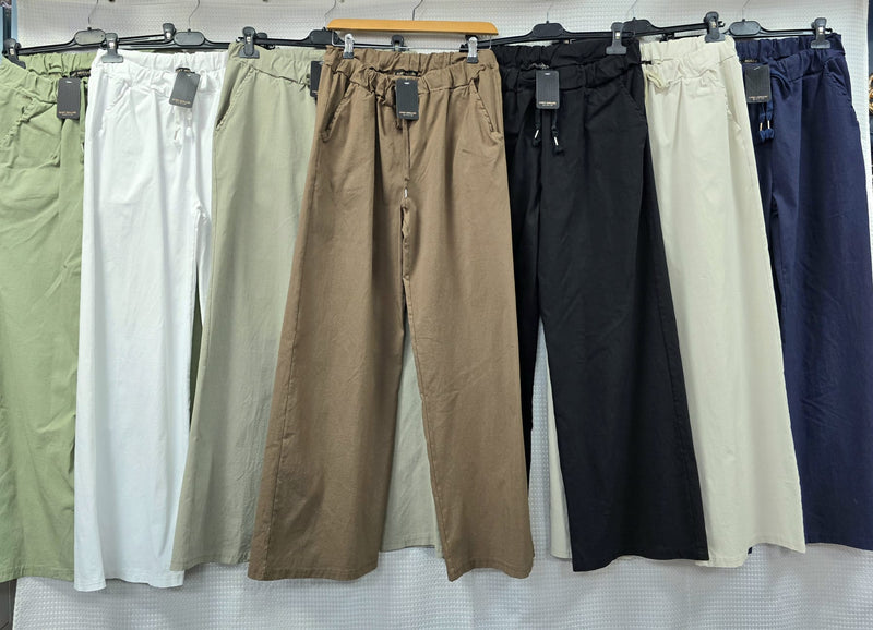 Plain Wide Leg Stretch Magic Trousers - jqwholesale.com