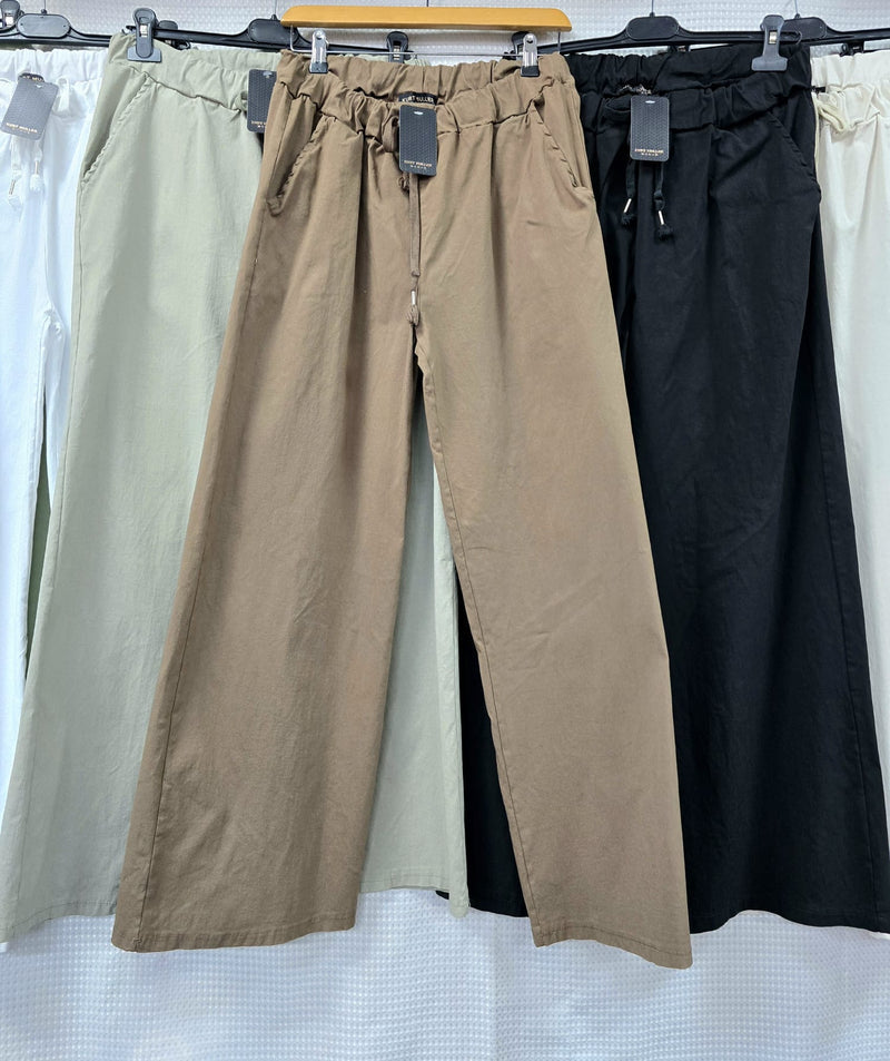 Plain Wide Leg Stretch Magic Trousers - jqwholesale.com