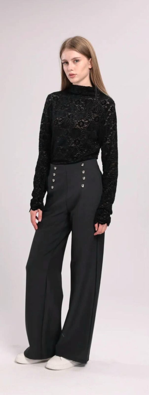 Silver Button Wide Leg Bi Stretch Trousers (4P.PACK) - jqwholesale.com