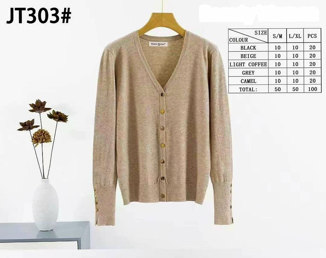 V Gold Button Cuff Fine Knit Cardi (2P.PACK) - jqwholesale.com