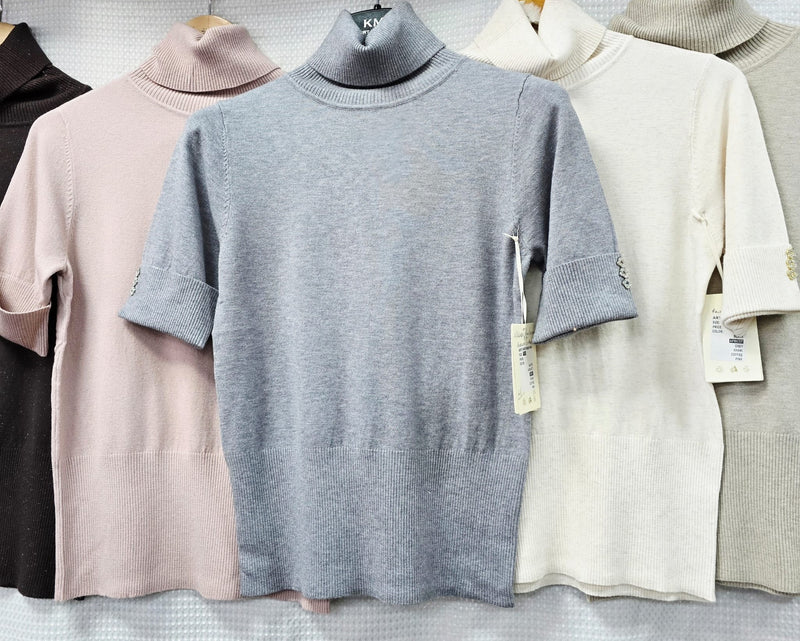 Daisy Crystal Cuff Detail Polo Short Sleeve Knit - jqwholesale.com