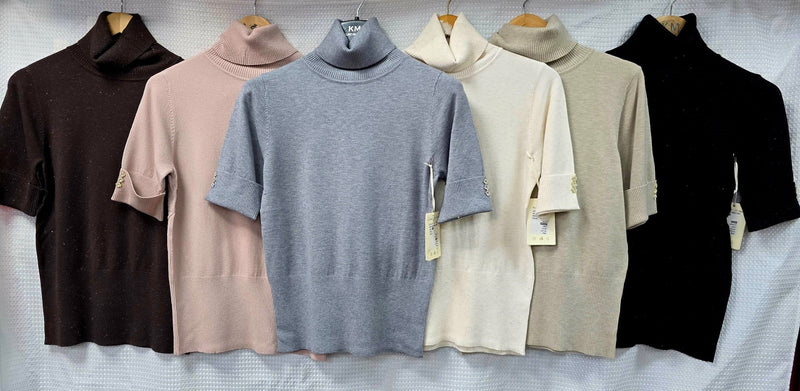 Daisy Crystal Cuff Detail Polo Short Sleeve Knit - jqwholesale.com