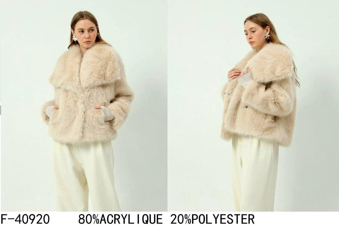 Big Collar Soft Touch Luxurious Faux Fur Coat (2P.PACK) - jqwholesale.com