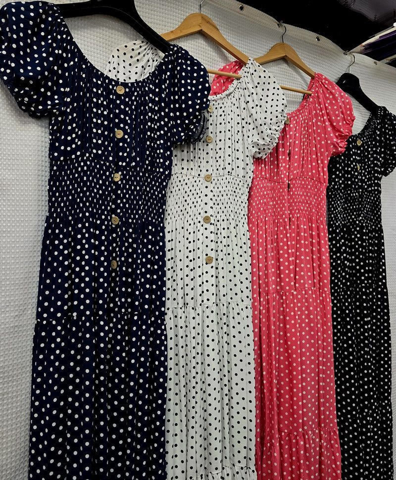 Polka Dot Bardot Maxi Dress - jqwholesale.com