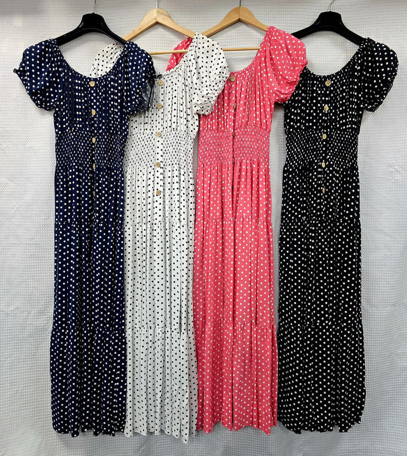 Polka Dot Bardot Maxi Dress - jqwholesale.com