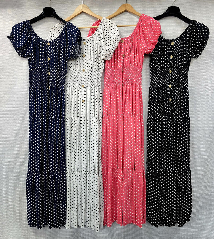 Polka Dot Bardot Maxi Dress - jqwholesale.com