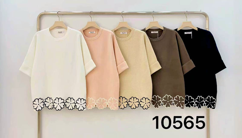 Floral Trim turn up Sleeve knit Jumper (2p.pack) - jqwholesale.com