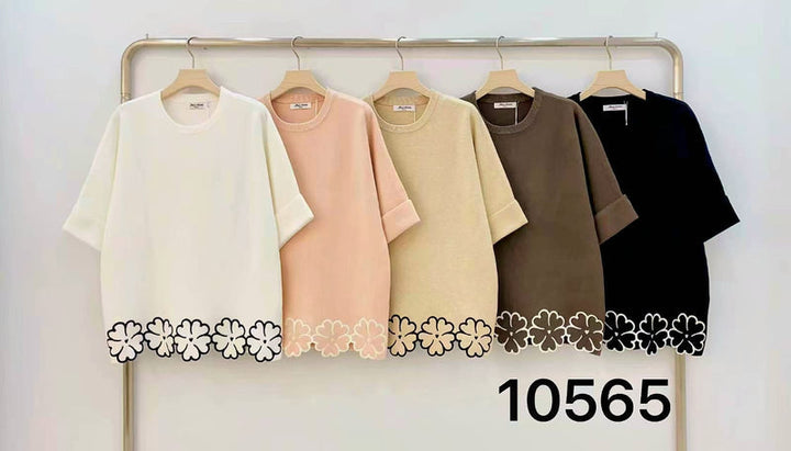 Floral Trim turn up Sleeve knit Jumper (2p.pack) - jqwholesale.com