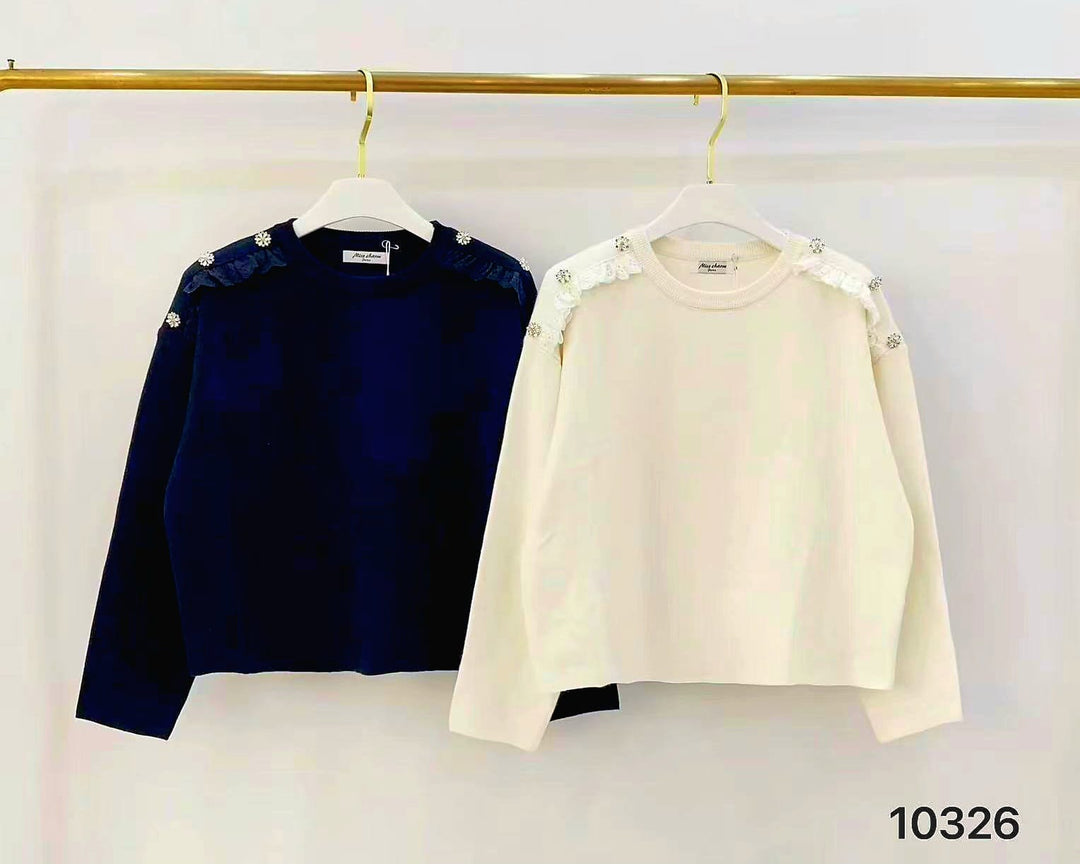 Crystal Embellished Crew Neck Jumper (2p.pack) - jqwholesale.com