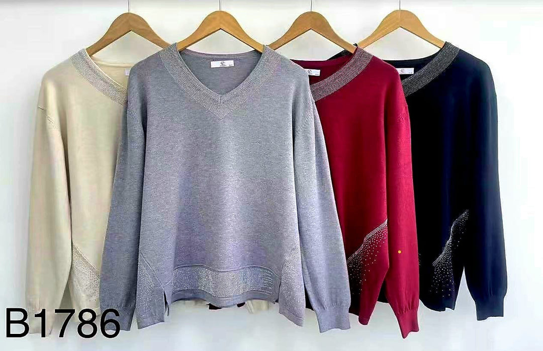 Sequin Trim V Jumper (2p.pack) - jqwholesale.com