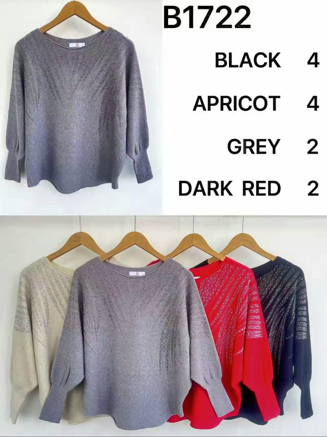 Ribbed Sequin Batwing Knit (2p.pack) - jqwholesale.com