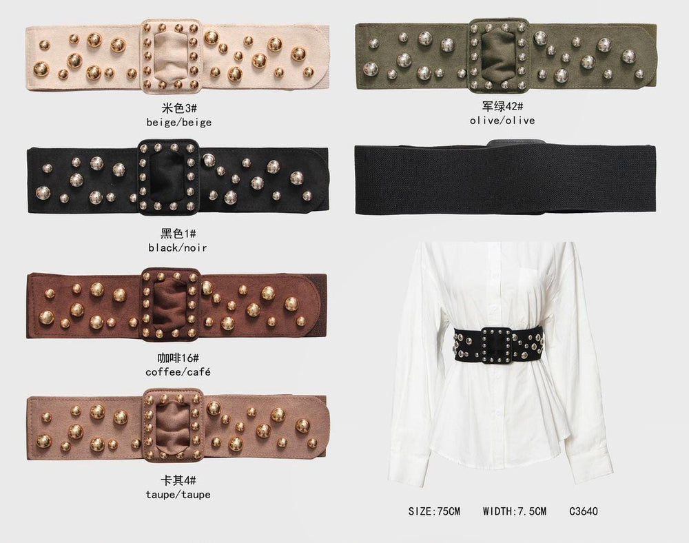 Gold Stud Suedette Stretch belt (3P.PACK) - jqwholesale.com