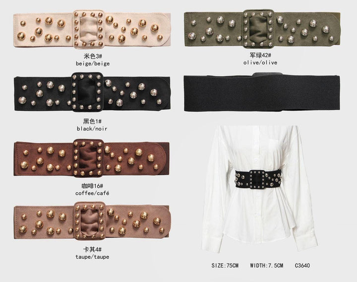 Gold Stud Suedette Stretch belt (3P.PACK) - jqwholesale.com