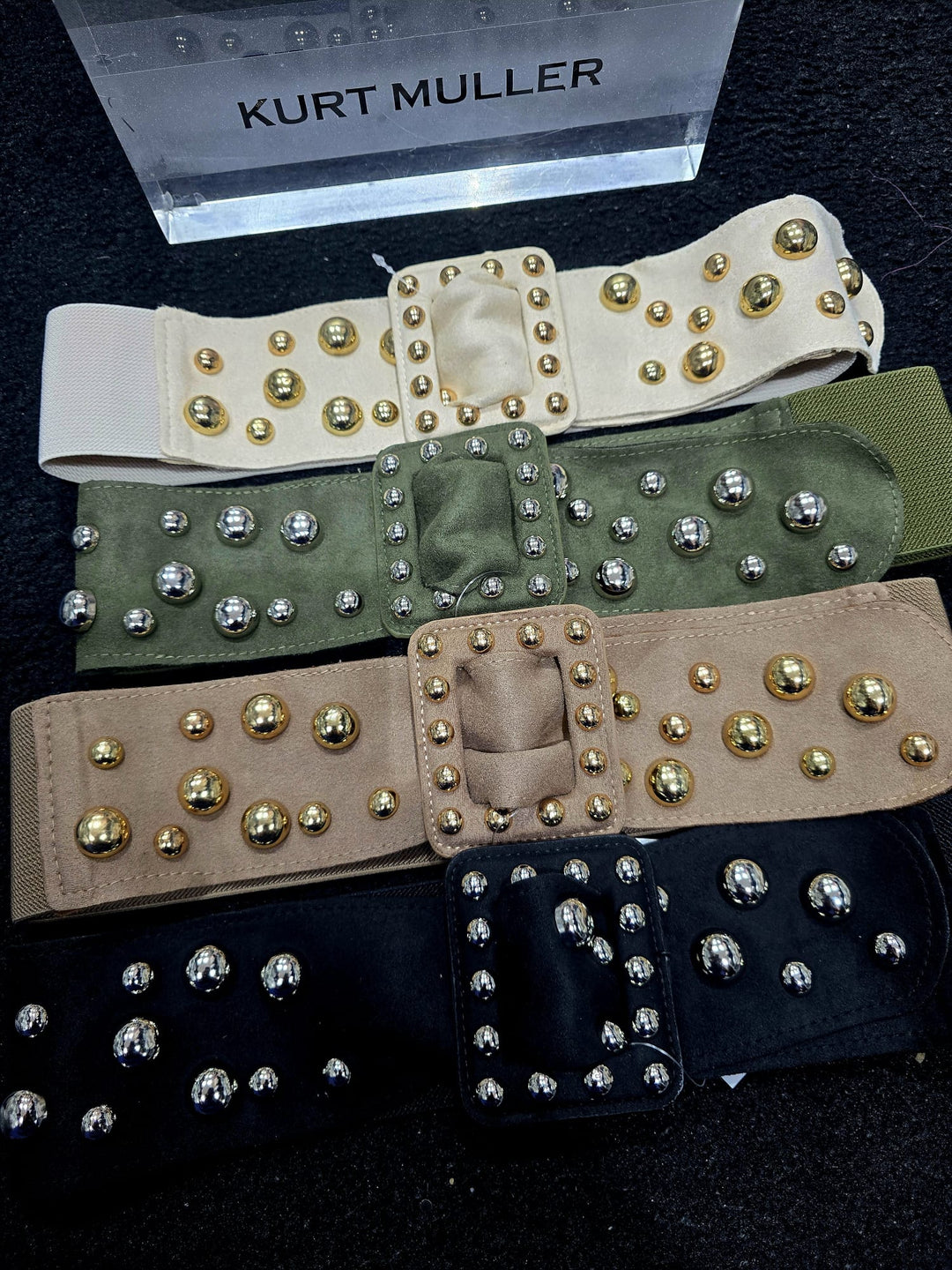 Gold Stud Suedette Stretch belt (3P.PACK) - jqwholesale.com