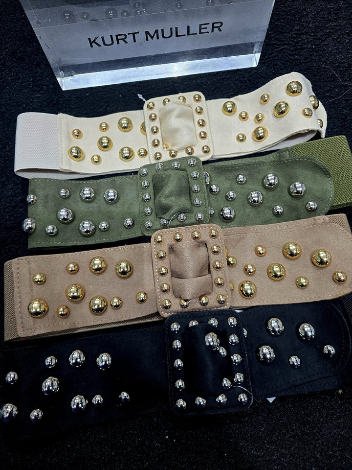 Gold Stud Suedette Stretch belt (3P.PACK) - jqwholesale.com