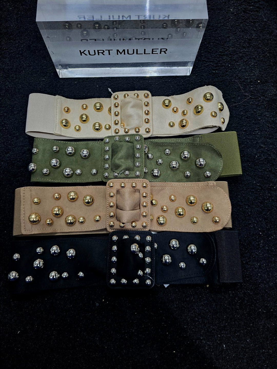 Gold Stud Suedette Stretch belt (3P.PACK) - jqwholesale.com