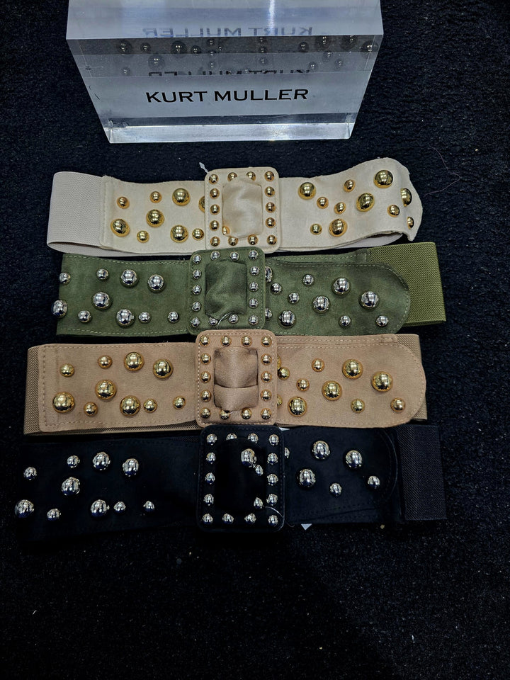 Gold Stud Suedette Stretch belt (3P.PACK) - jqwholesale.com