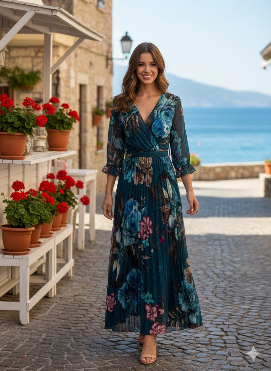 Pandora Floral Crossover Belted Dress - jqwholesale.com