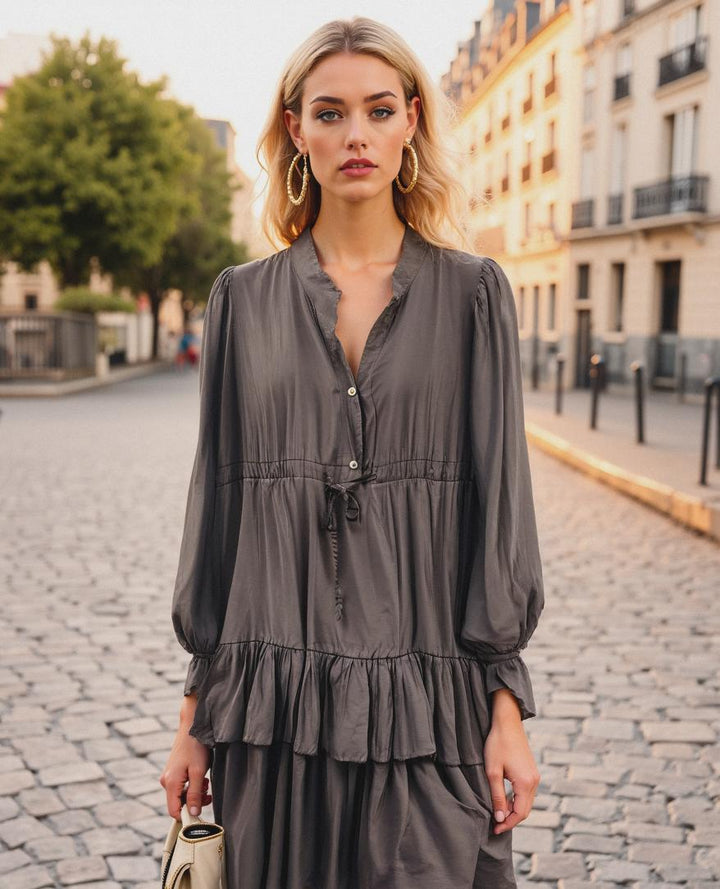 Plain Pull in Layered Shirt Dress - jqwholesale.com