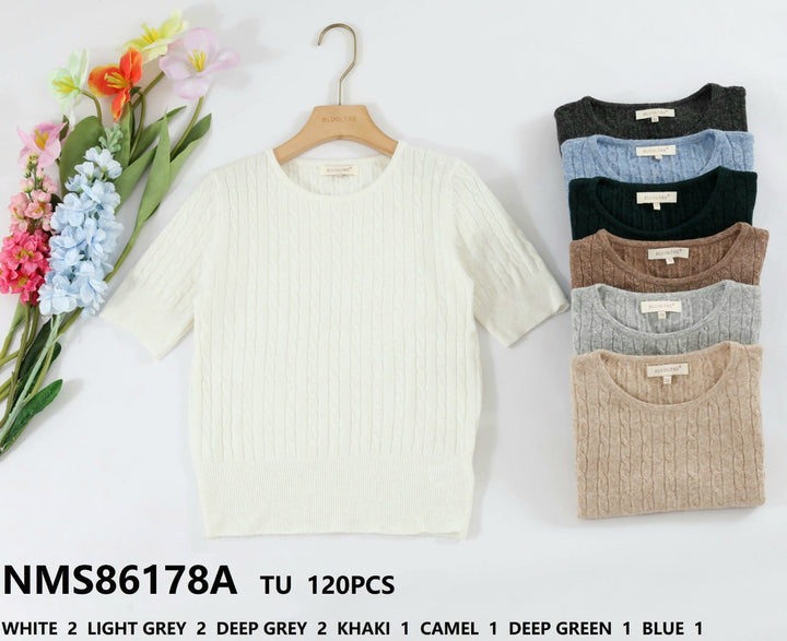Wool Blend Cable Crew Neck Knit (5p.pack) - jqwholesale.com