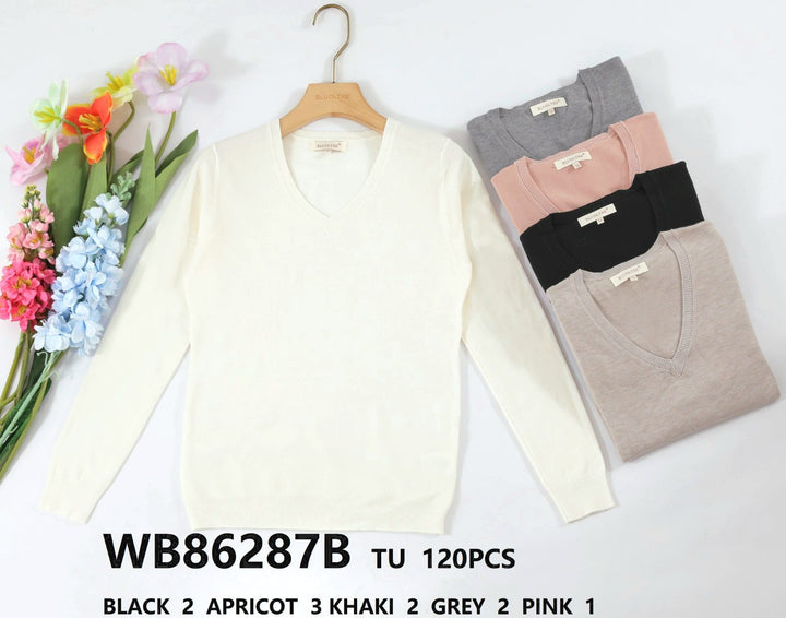 V Neck Long Sleeved Fine Knit (5p.pack) - jqwholesale.com