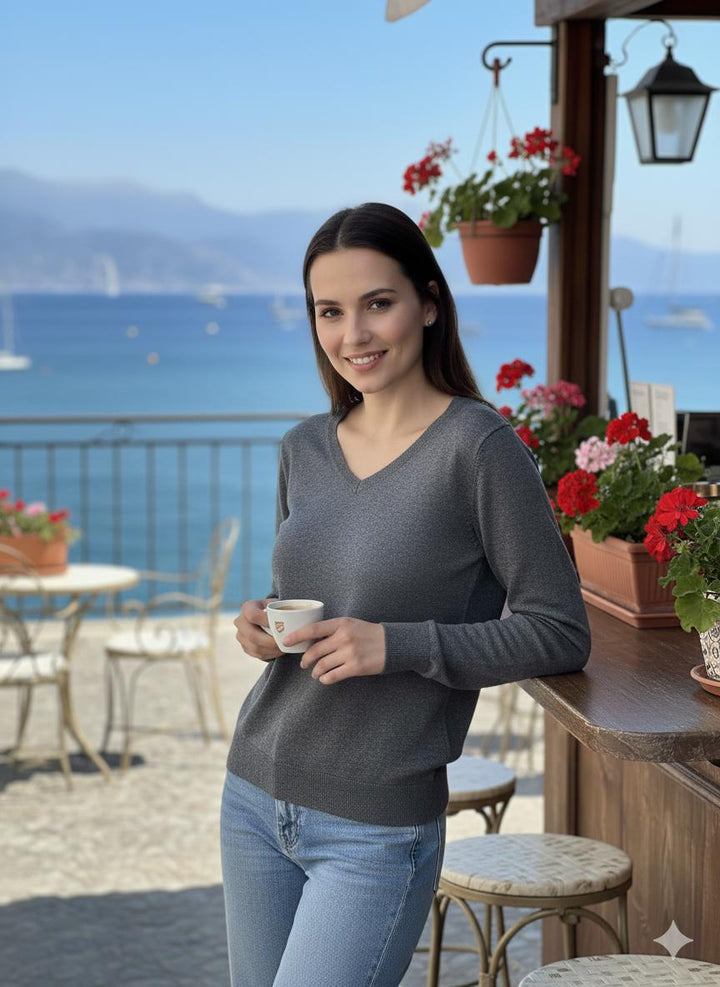 V Neck Long Sleeved Fine Knit (5p.pack) - jqwholesale.com