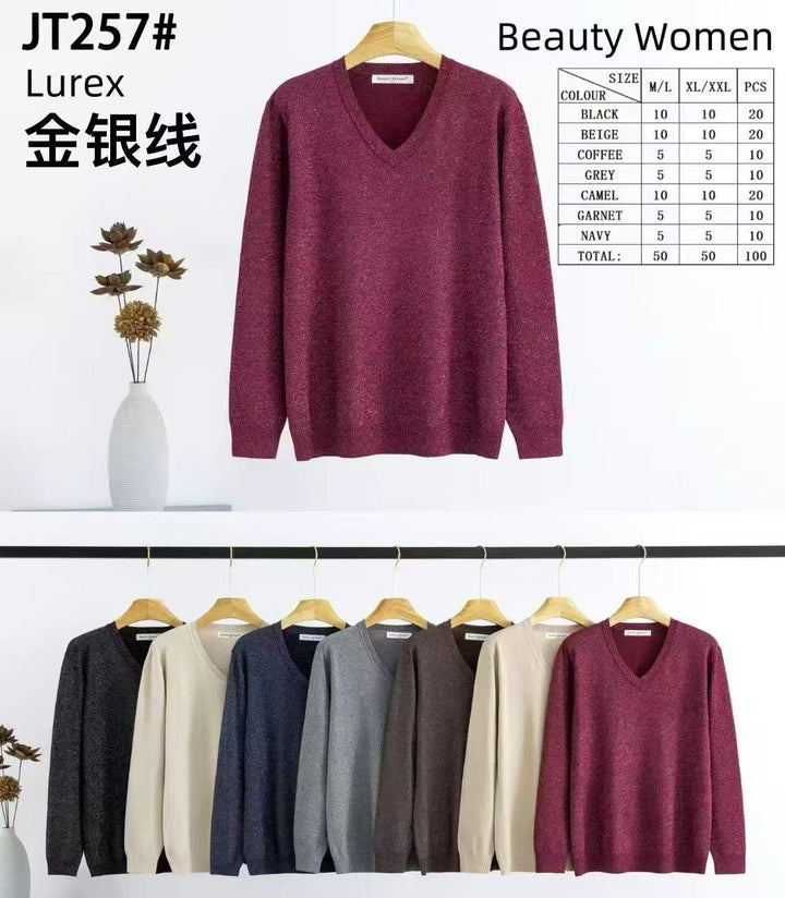 Lurex V Fine Knit Jumper (2p.pack)
