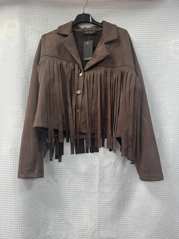 Tassled Suedette Button Jacket