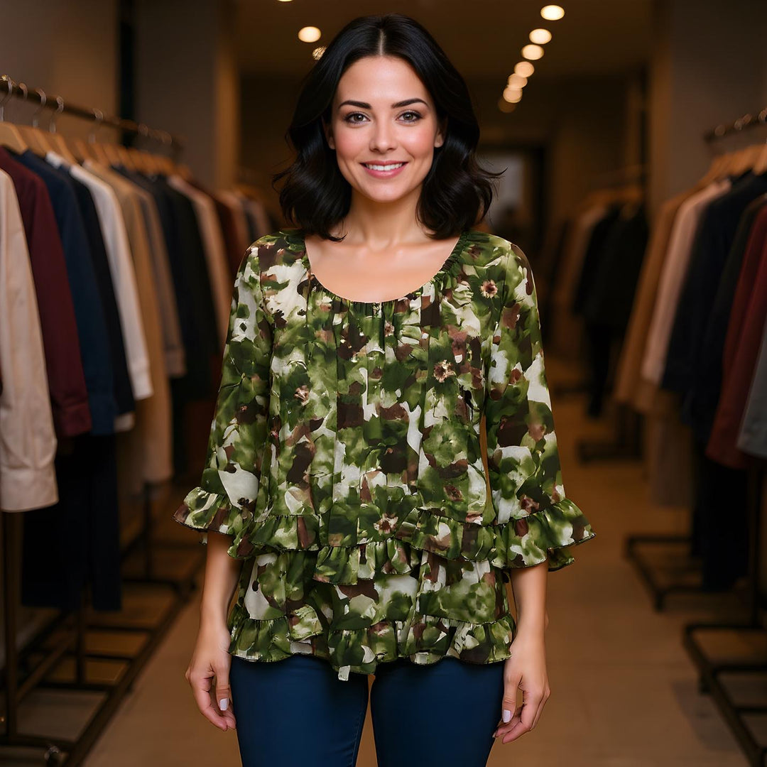 Marble Frill Hem Tier Blouse (6 Colours)
