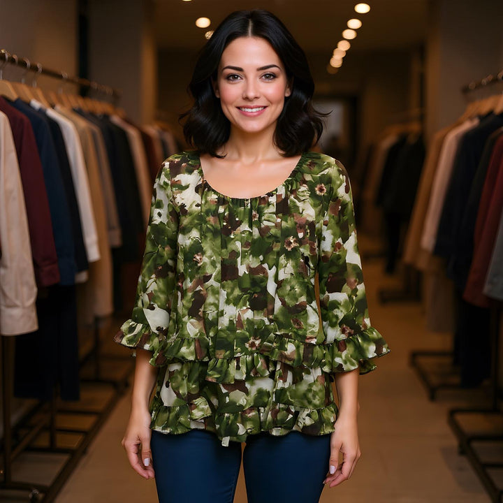 Marble Frill Hem Tier Blouse (6 Colours)