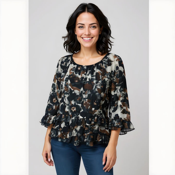 Marble Frill Hem Tier Blouse (6 Colours)
