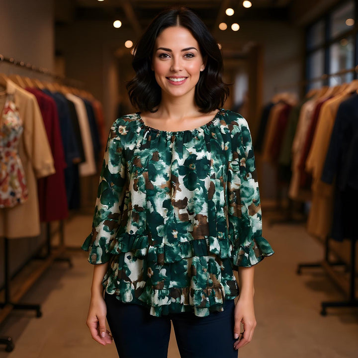 Marble Frill Hem Tier Blouse (6 Colours)