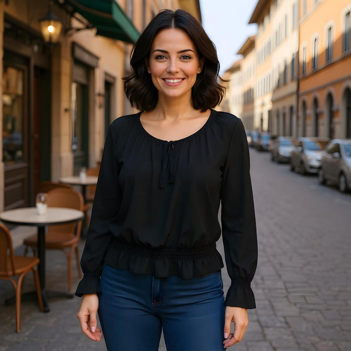 Plain Ruffle Bardot Blouse