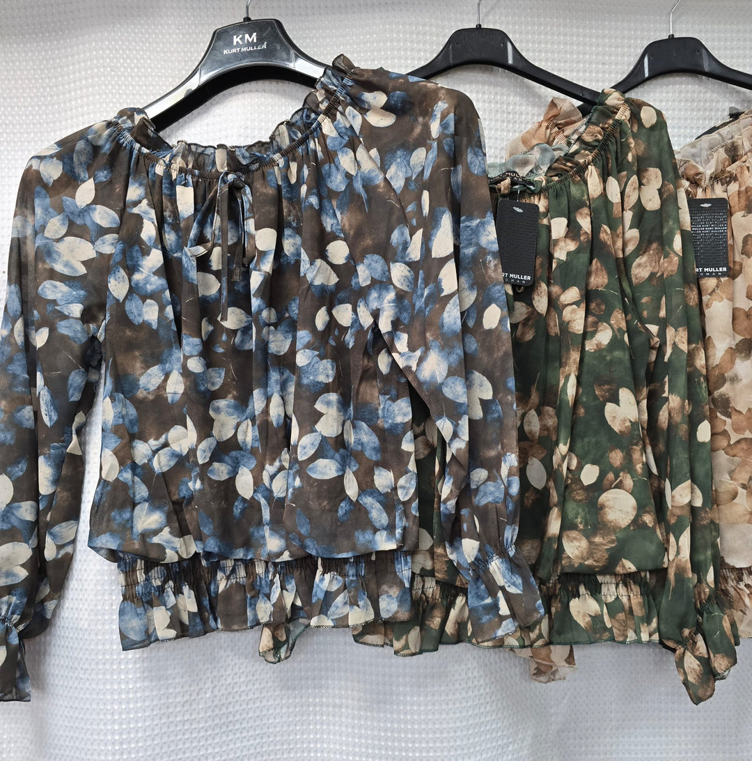 Contrast Leaf Ruffle Frill Bardot blouse