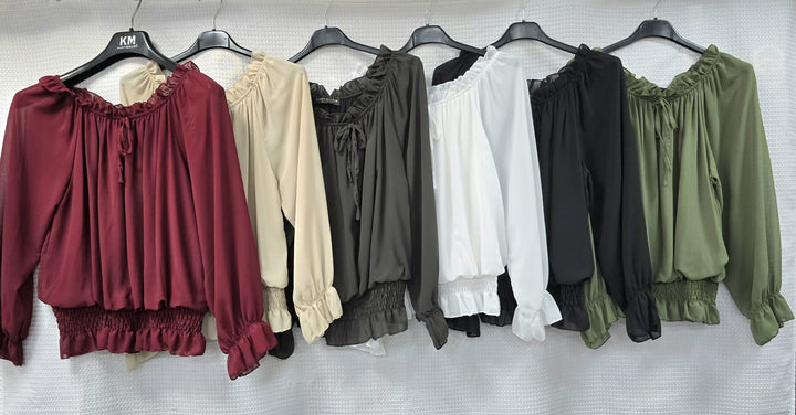 Plain Ruffle Bardot Blouse