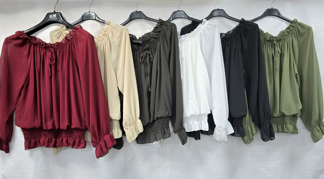 Plain Ruffle Bardot Blouse