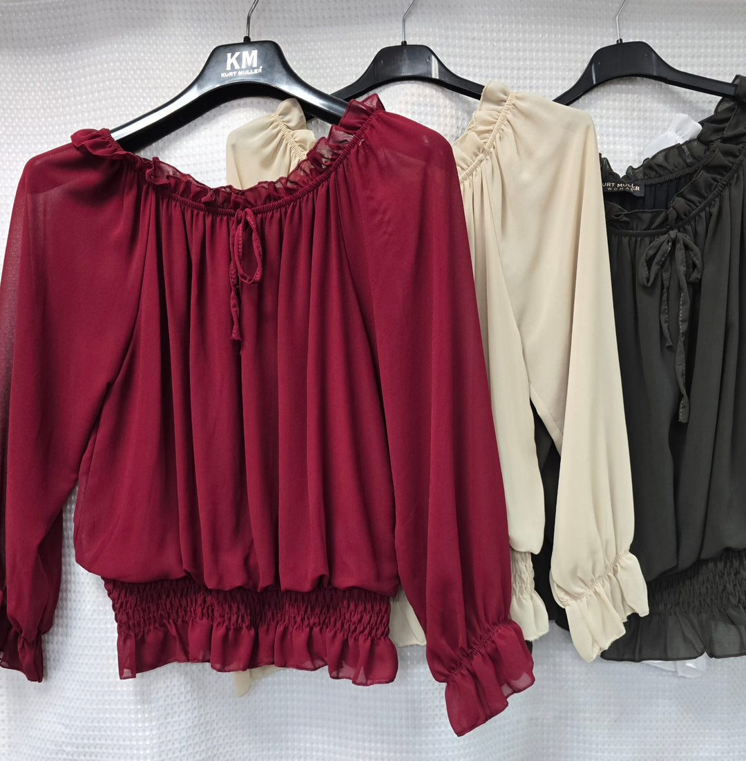 Plain Ruffle Bardot Blouse