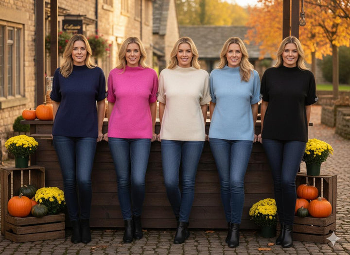 Crystal Sleeve Turtle Neck Fine Knit (2p.pack)