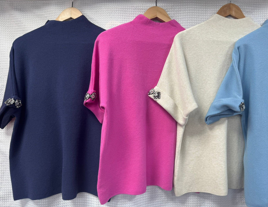 Crystal Sleeve Turtle Neck Fine Knit (2p.pack)