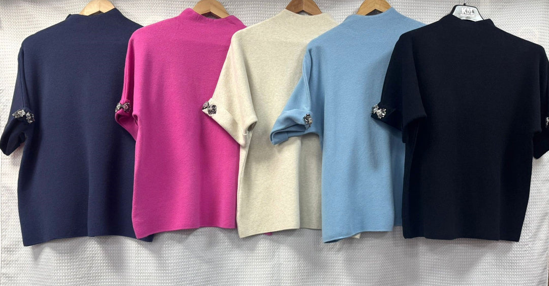Crystal Sleeve Turtle Neck Fine Knit (2p.pack)