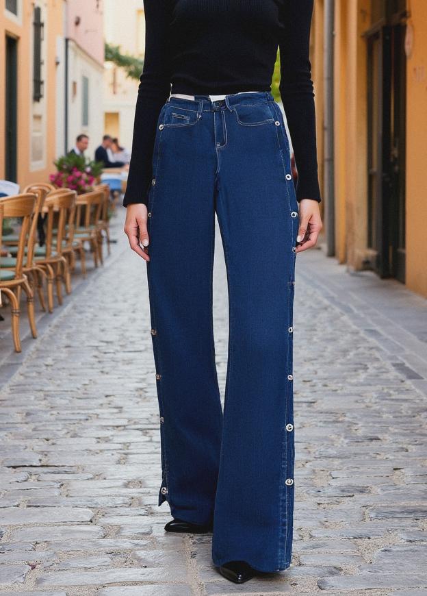 Silver Button Side Wide Leg Voggo Jeans (10p.pack)
